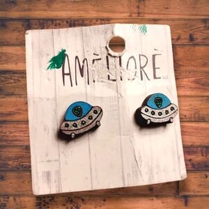 NWT UFO Earrings - Blue and Silver